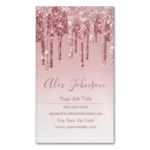 Pink Rose Gold Glitter Sparkle Magnetic Business Card