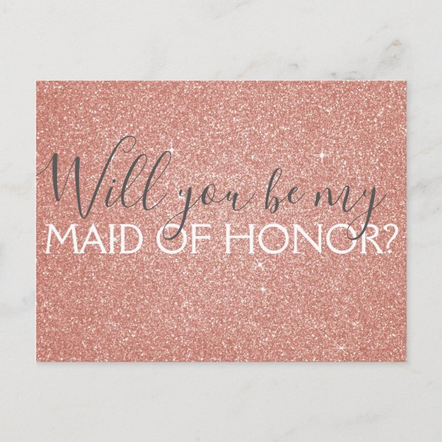 Pink Rose Gold Glitter & Sparkle Maid of Honour Invitation Postcard (Front)