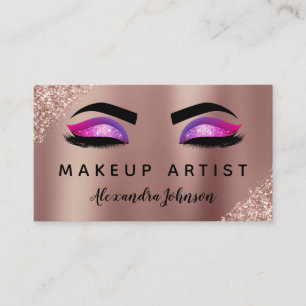 Pink Rose Gold Glitter Sparkle Makeup Artist Business Card
