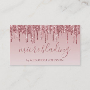 Pink Rose Gold Glitter Sparkle Microblading Business Card