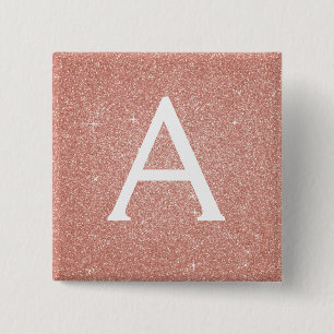 Pink Rose Gold Glitter & Sparkle Monogram 2 Inch Square Button