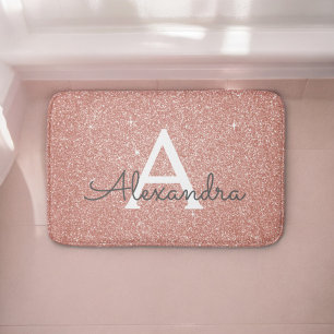 Pink Rose Gold Glitter Sparkle Monogram Bath Mat