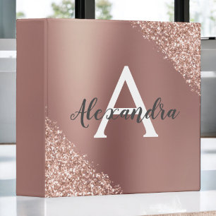 Pink Rose Gold Glitter & Sparkle Monogram Binder