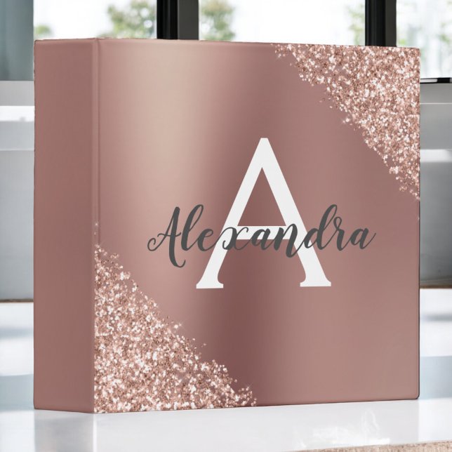 Pink Rose Gold Glitter & Sparkle Monogram Binder (Creator Uploaded)