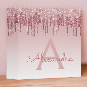 Pink Rose Gold Glitter & Sparkle Monogram Binder