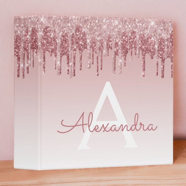 Pink Rose Gold Glitter & Sparkle Monogram Binder (Creator Uploaded)