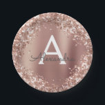 Pink Rose Gold Glitter & Sparkle Monogram Birthday Paper Plate<br><div class="desc">Pink Rose Gold Faux Glitter and Sparkle Metallic Foil Elegant Birthday or Bachelorette Party Plates. These Wedding,  Bridal Shower or Birthday Party Plates can be customized to include your initial and first name. Please contact the designer for customized matching items.</div>