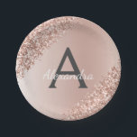 Pink Rose Gold Glitter & Sparkle Monogram Birthday Paper Plate<br><div class="desc">Blush Pink - Rose Gold Faux Ombre Glitter and Sparkle Elegant Birthday or Bachelorette Party Chic Luxury Plates. These Wedding, Bridal Shower or Sweet 16 (Sixteen), 1st, 13th, 15th, 16th, 18th, 21st, 30th, 40th, 50th, 60th, 70th, 80th, 90th or 100th Women's Birthday Party Plates can be customized to include your...</div>