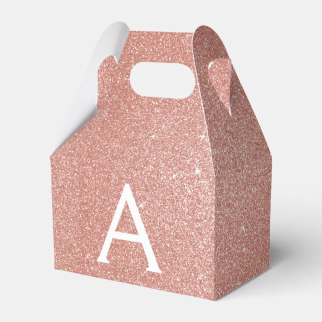 Pink Rose Gold Glitter & Sparkle Monogram Favor Box (Front Side)