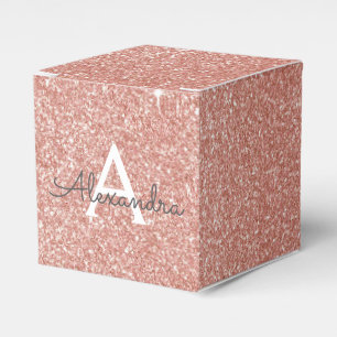 Pink Rose Gold Glitter & Sparkle Monogram Favor Box