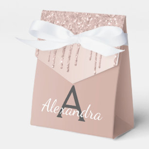 Pink Rose Gold Glitter & Sparkle Monogram Favor Box