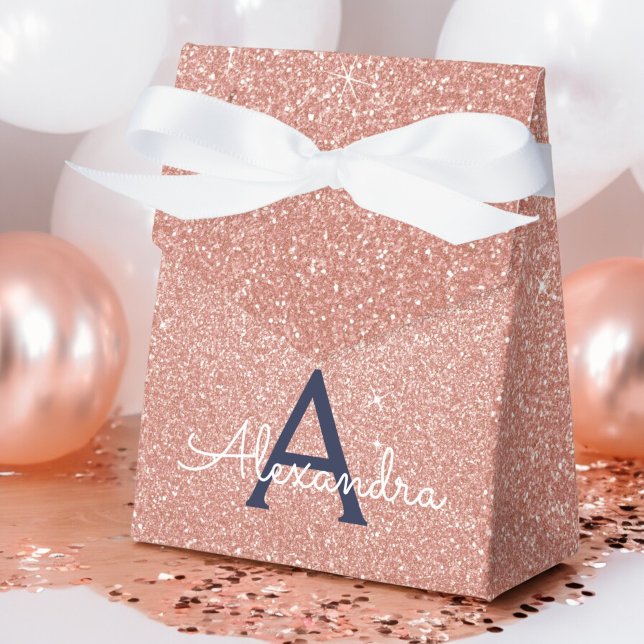 Pink Rose Gold Glitter & Sparkle Monogram Favor Box (Creator Uploaded)