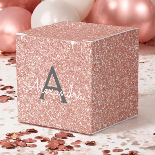 Pink Rose Gold Glitter & Sparkle Monogram Favor Box