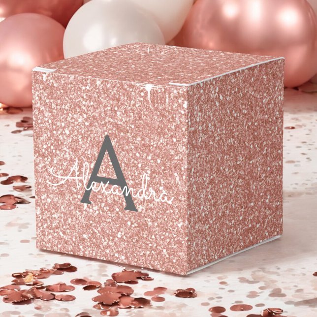 Pink Rose Gold Glitter & Sparkle Monogram Favor Box (Creator Uploaded)