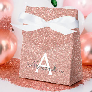 Pink Rose Gold Glitter & Sparkle Monogram Favor Box