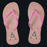 Pink Rose Gold Glitter & Sparkle Monogram Flip Flops<br><div class="desc">Pink Rose Gold and Charcoal Grey (grey) Faux Glitter and Sparkle Girly Beach Wedding Flip Flops. These Girly Pink Rose Gold Flip Flops can be customized to include your initial and first name and are a perfect bridal shower,  bachelorette party or birthday party favour on the beach.</div>