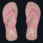 Pink Rose Gold Glitter & Sparkle Monogram Flip Flops<br><div class="desc">Pink Rose Gold Faux Glitter and Sparkle Girly Beach Wedding Flip Flops. These Girly Pink Rose Gold Flip Flops can be customized to include your initial and first name and are a perfect bridal shower,  bachelorette party or birthday party favour on the beach.</div>