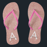 Pink Rose Gold Glitter & Sparkle Monogram Flip Flops<br><div class="desc">Pink Rose Gold Faux Glitter and Sparkle Girly Beach Wedding Flip Flops. These Girly Pink Rose Gold Flip Flops can be customized to include your initial and first name and are a perfect bridal shower,  bachelorette party or birthday party favour on the beach.</div>