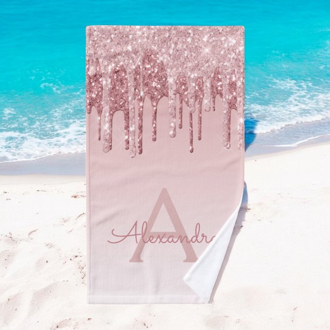 Pink Rose Gold Glitter & Sparkle Monogram Hand Towel (Creator Uploaded)