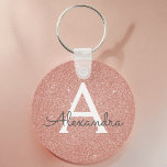 Pink Rose Gold Glitter & Sparkle Monogram Keychain<br><div class="desc">Pink Rose Gold Faux Glitter and Sparkle Elegant Keychain. These Keychains can be customized to include your initial and first name and are a perfect bridal shower,  bachelorette party or birthday party favour.</div>