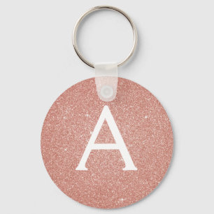 Pink Rose Gold Glitter & Sparkle Monogram Keychain
