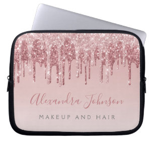 Pink Rose Gold Glitter Sparkle Monogram Laptop Sleeve