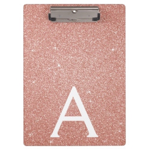 Pink Rose Gold Glitter & Sparkle Monogram School Clipboard