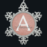 Pink Rose Gold Glitter & Sparkle Monogram Snowflake Pewter Christmas Ornament<br><div class="desc">Pink Rose Gold Faux Glitter and Sparkle Elegant Monogram Christmas Ornament. This ornament can be customized to include your initial and first name.</div>