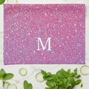 Pink Rose Gold Glitter Sparkling Cute Girly Ombre Kitchen Towel