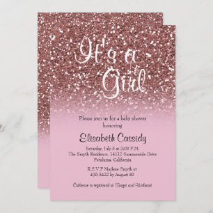 Pink Rose Gold Glitter Sprinkle Baby Shower Invite