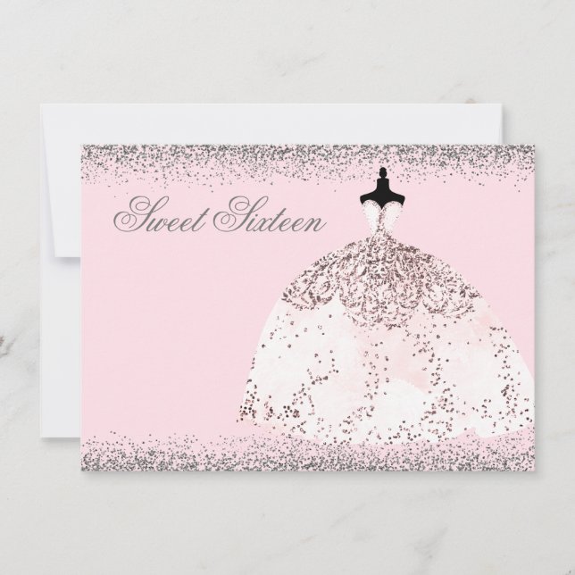 Pink Rose Gold Glitter Sweet 16 Invite (Front)