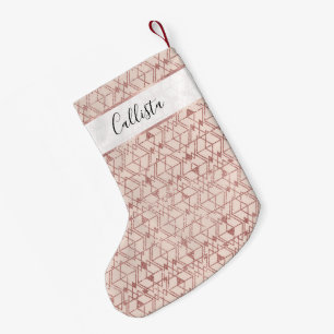 Pink Rose Gold Glitter Triangle Tribal Geometric Small Christmas Stocking