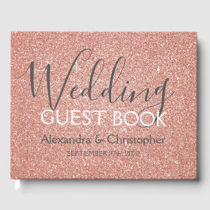 Pink Rose Gold Glitter Wedding Guest Book