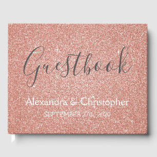 Pink Rose Gold Glitter Wedding Guest Book