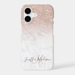Pink rose gold glitter white marble Personalized