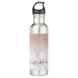 Pink rose gold glitter white marble Personalized   710 Ml Water Bottle