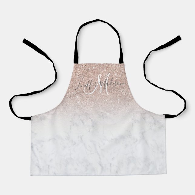 Pink rose gold glitter white marble Personalized   Apron (Front)