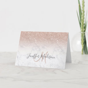 Pink rose gold glitter white marble Personalized Card