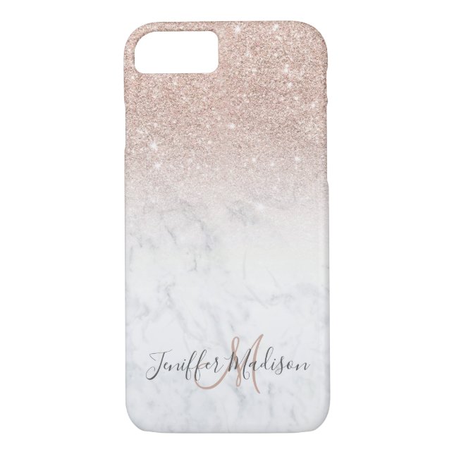 Pink rose gold glitter white marble Personalized   Case-Mate iPhone Case (Back)