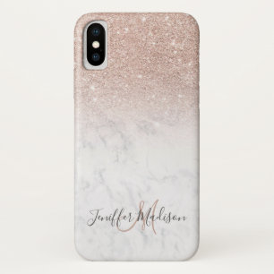 Pink rose gold glitter white marble Personalized   Case-Mate iPhone Case