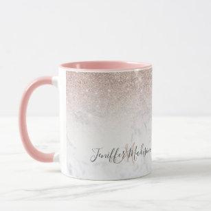 Pink rose gold glitter white marble Personalized   Mug