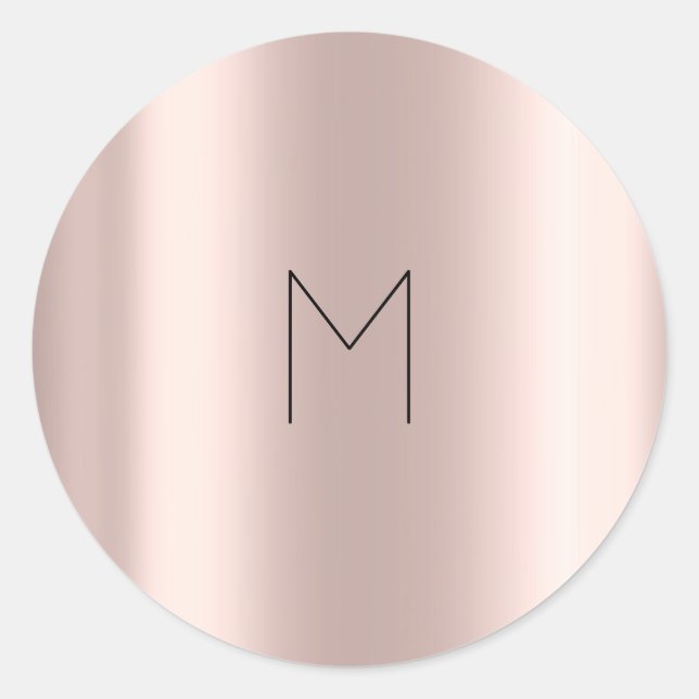 Pink Rose Gold Grey Grey Round Monogram Classic Round Sticker (Front)