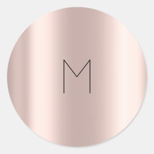 Pink Rose Gold Grey Grey Round Monogram Classic Round Sticker