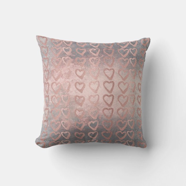 Pink Rose Gold Heart Grey Deluxe Cement Silver Throw Pillow (Front)