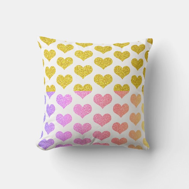 Pink Rose Gold Hearts Patterns Ombre 2022 Cute Outdoor Pillow (Front)