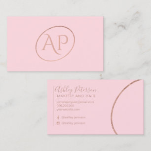 Pink rose gold initial logo hair makeup typography business card