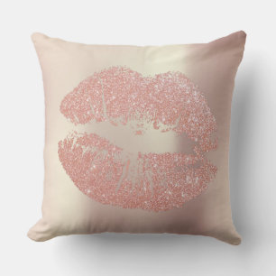 Pink Rose Gold Lips Glitter Makeup Lips Kiss Throw Pillow