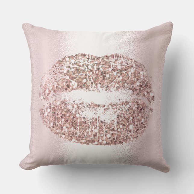 Pink Rose Gold Lips Glitter Pink Makeup Kiss Throw Pillow (Front)