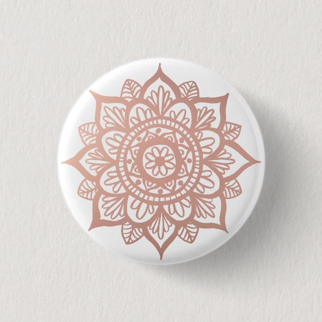 Pink Rose Gold Mandala Flower 1 Inch Round Button (Front)
