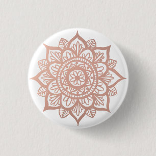 Pink Rose Gold Mandala Flower 1 Inch Round Button